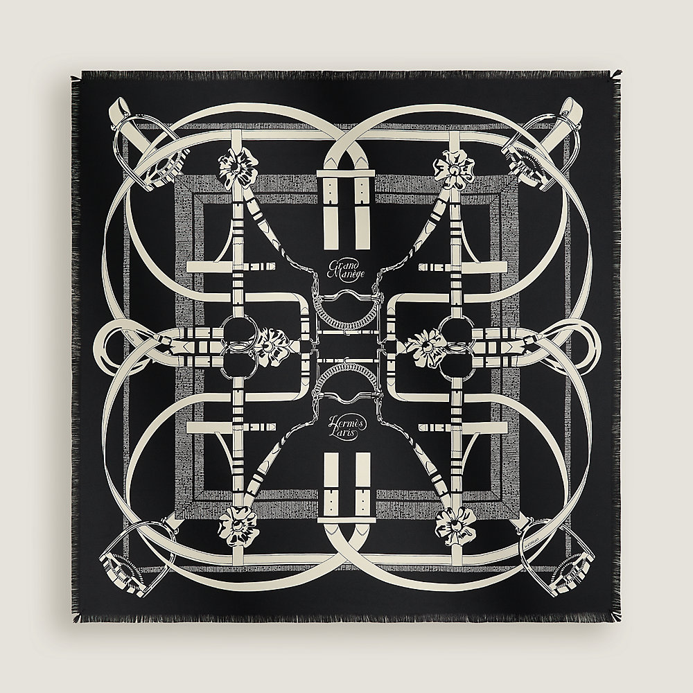 Grand Manege fringed scarf 80 - Brown | Hermès USA